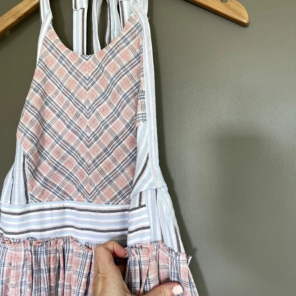 Free People Color Theory Midi Dress Pink Combo Size XS Plaid Backless Sleeveless